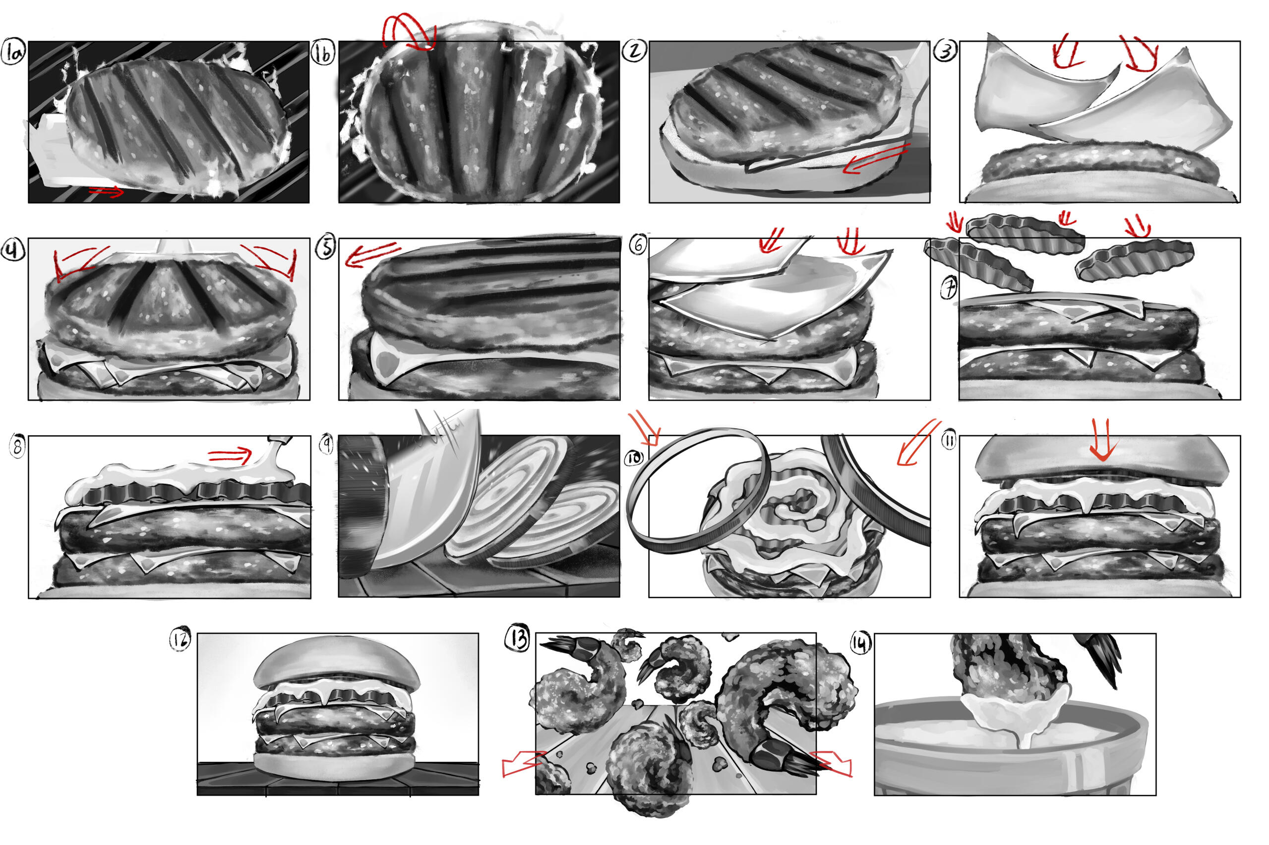 Beat boards done for class based on a commercial script.